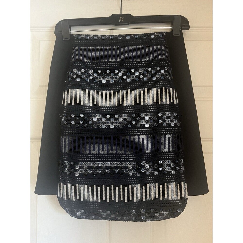 HUTCH Anthropologie Metallic Stripe Mini Skirt Size 2 Black Blue Textured Tweed